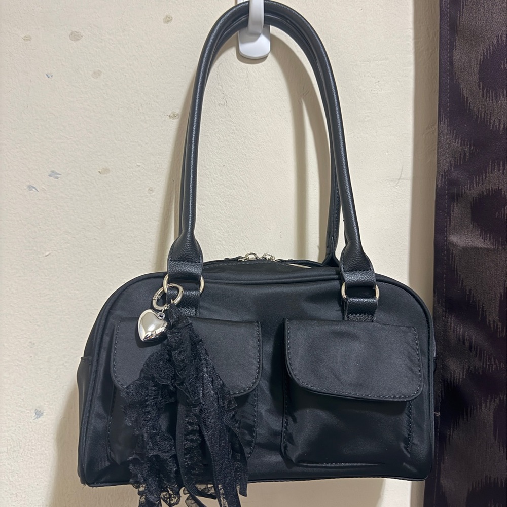 Ardene Black Nylon Shoulder Bag with Charm